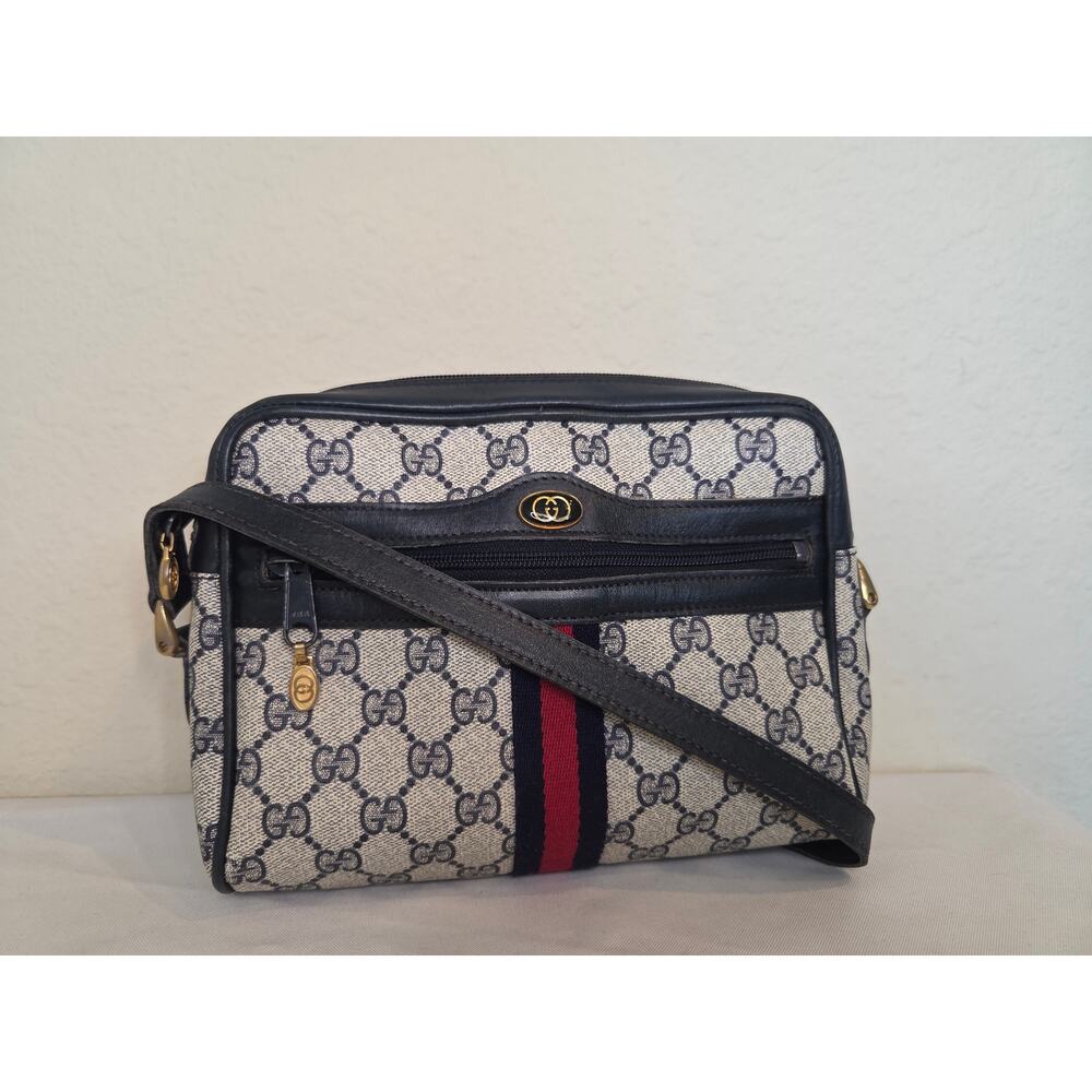 Gucci Vintage GG Supreme Crossbody Bag Navy Web Stripe Ophidia Bag Italy - Picture 2 of 15